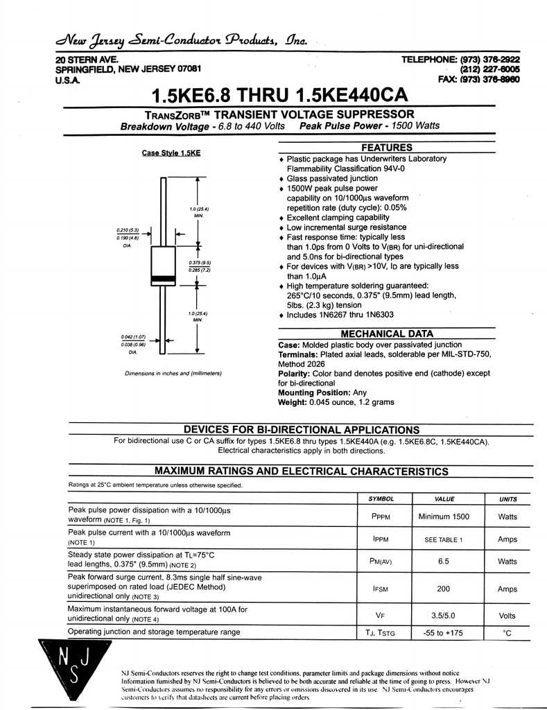 1.5ke150ca-datasheet 1.5ke150ca-datasheet