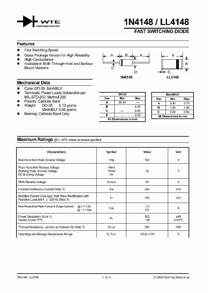 datasheet-1n4148-texas-instruments datasheet-1n4148-texas-instruments