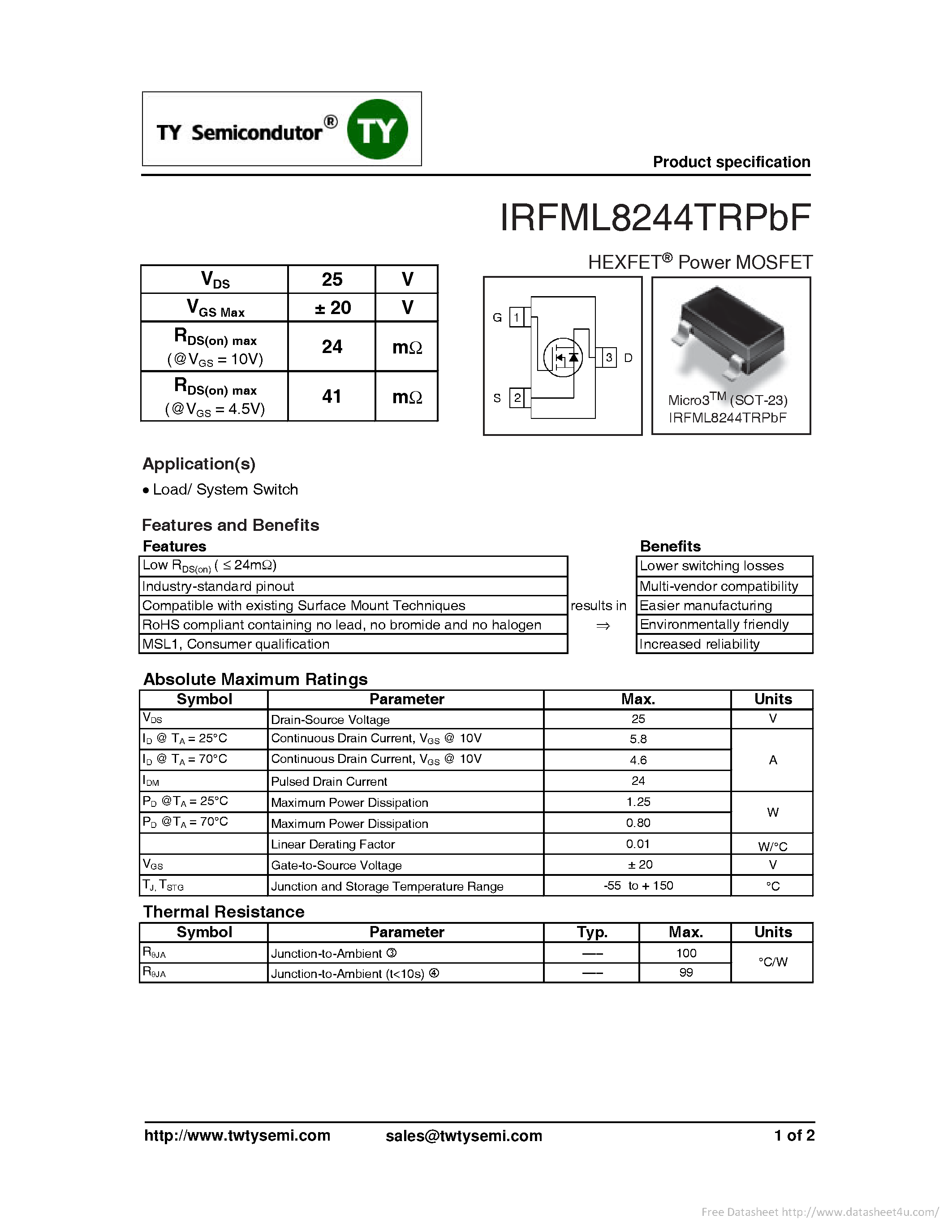 irfml8244trpbf-datasheet irfml8244trpbf-datasheet