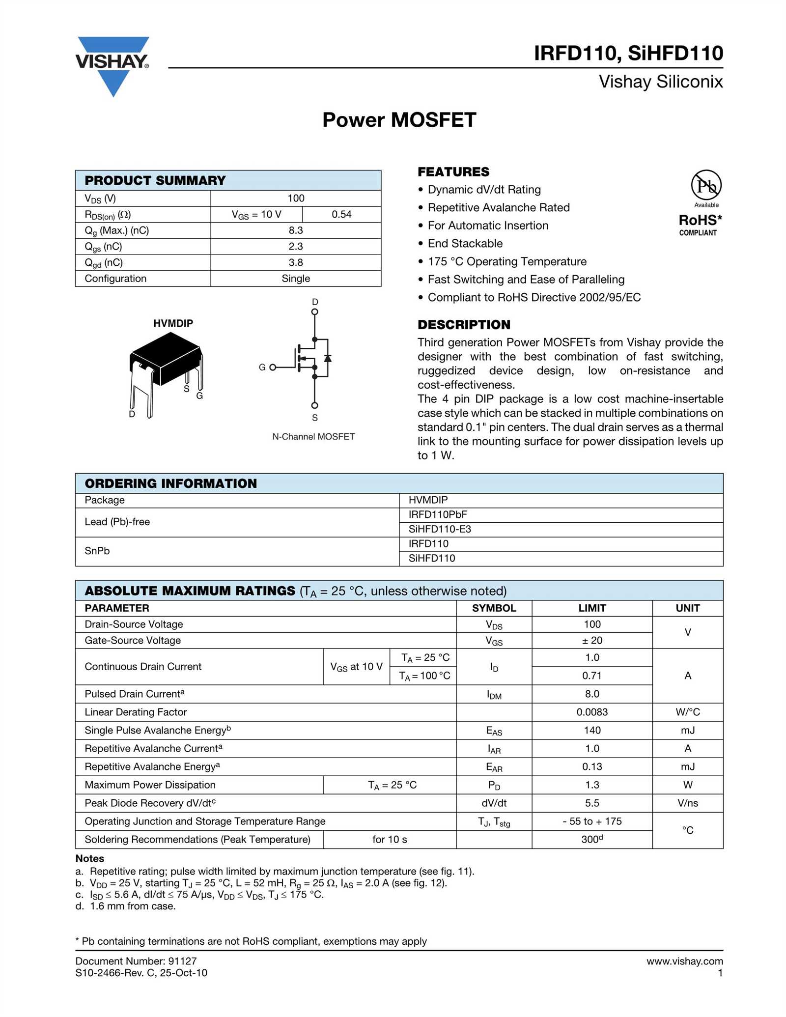irfd110pbf-datasheet irfd110pbf-datasheet