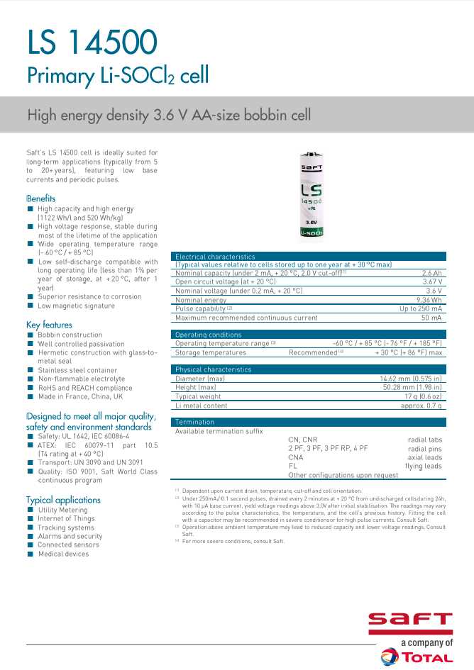 saft-14500-datasheet saft-14500-datasheet