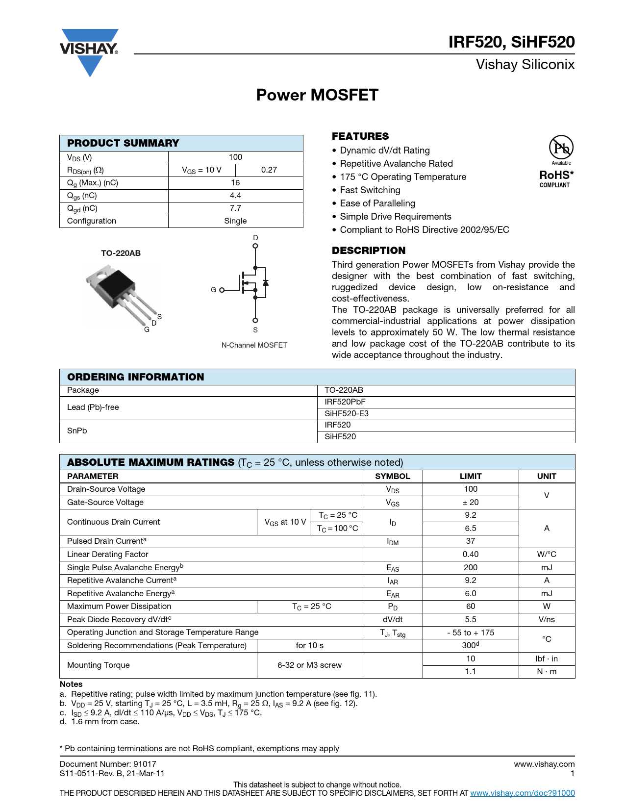 irf510pbf-datasheet irf510pbf-datasheet