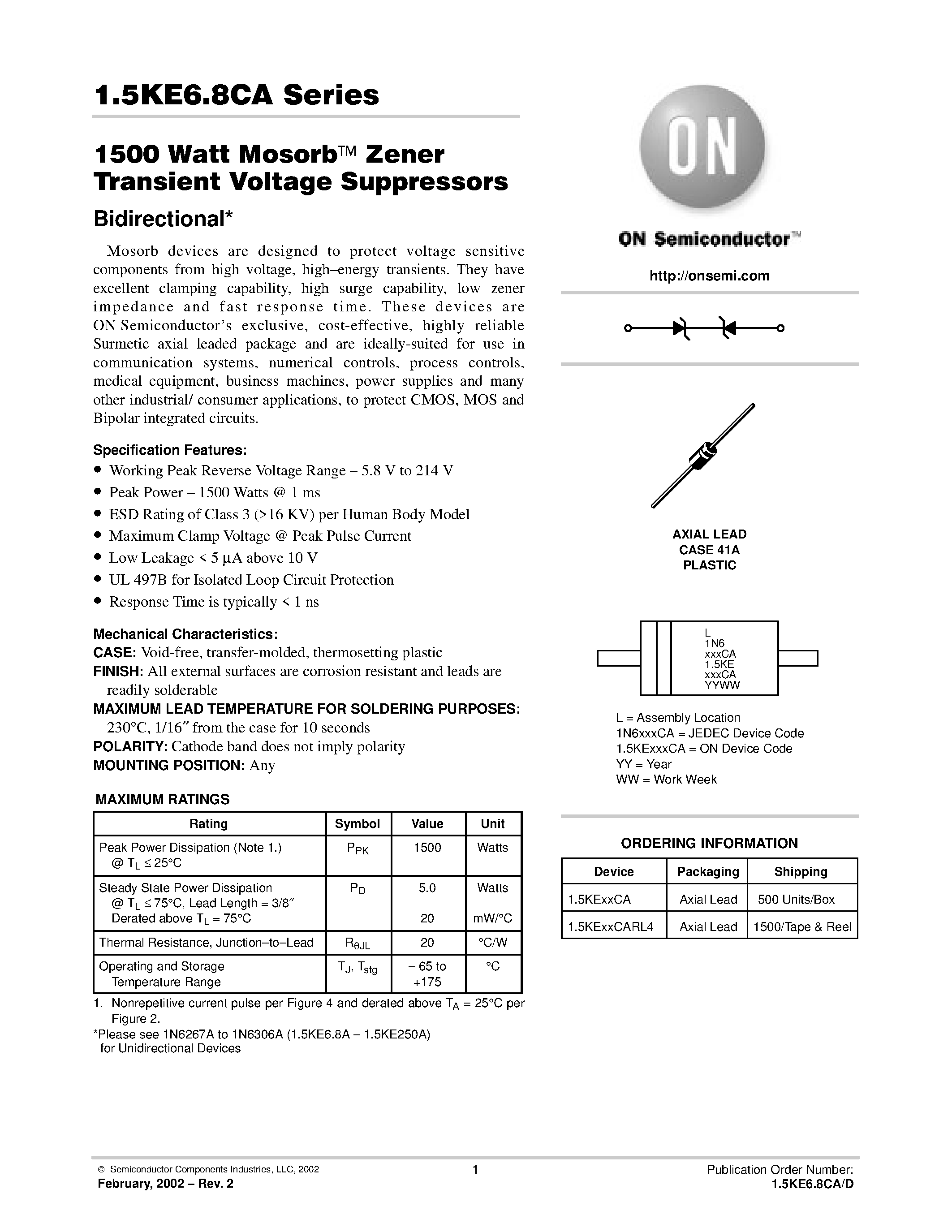 1.5ke150ca-datasheet 1.5ke150ca-datasheet